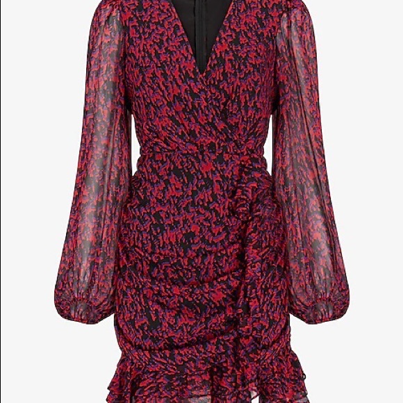 Abstract Print Faux Wrap Ruffle Mini Dress - Picture 3 of 5